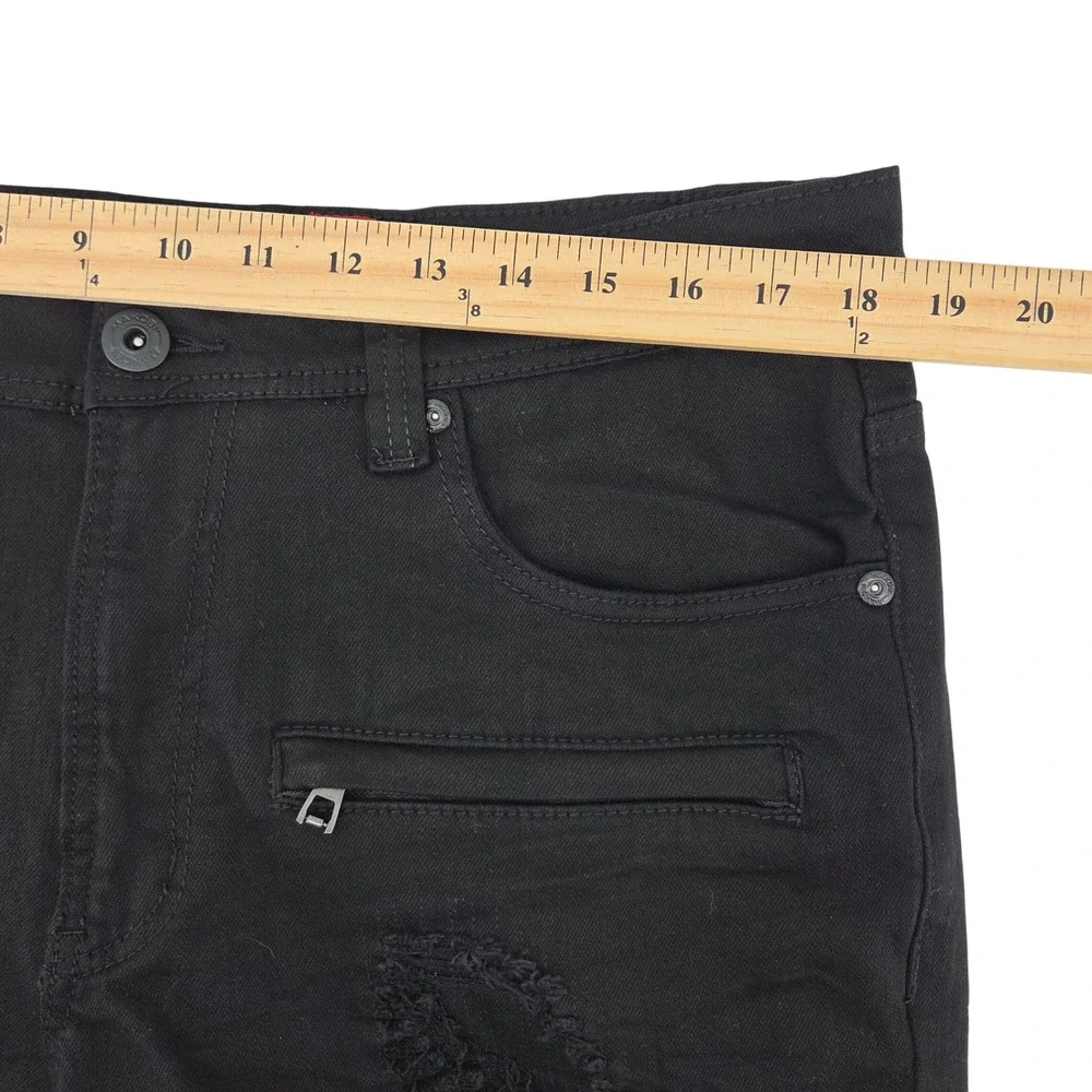 Makobi Biker Moto Jeans Mens 38x34 Black Distressed Slim‎ Streetwear Zip Pockets